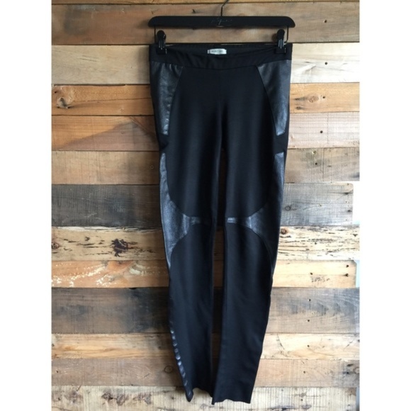 New Helmut Lang lamb leather panel knit bondage patch stretch moto legging pants - Picture 5 of 7